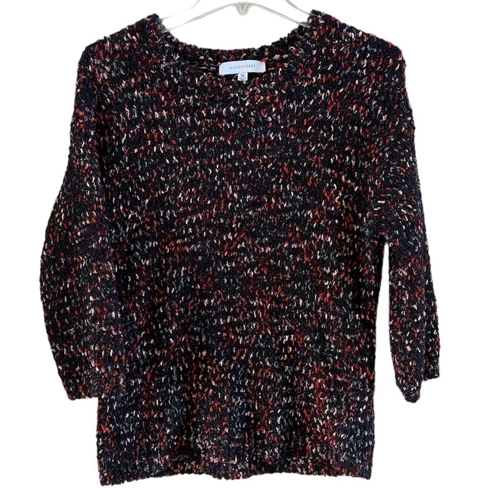 Madison Gray  black multicolored crewneck sweater three-quarter sleeves Size M